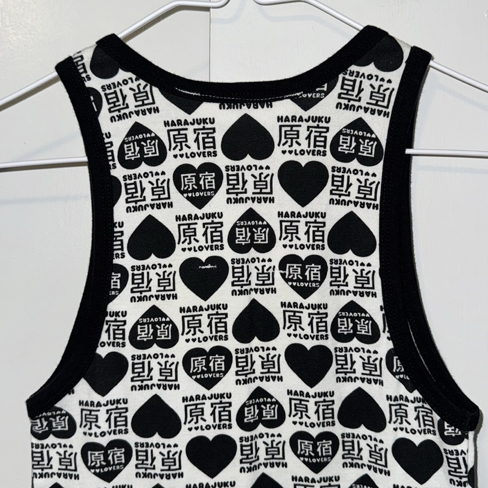 Harajuku Lovers by Gwen Stefani Ringer Tank Top Black & White Hearts S Small Y2K - Picture 7 of 15